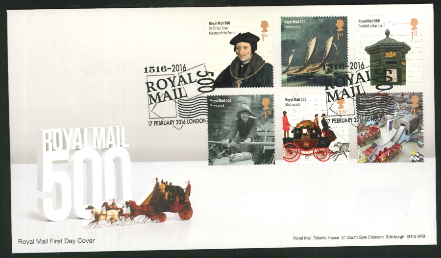 2016 - Royal Mail 500 Years First Day Cover Set - Royal Mail 500 London Postmark